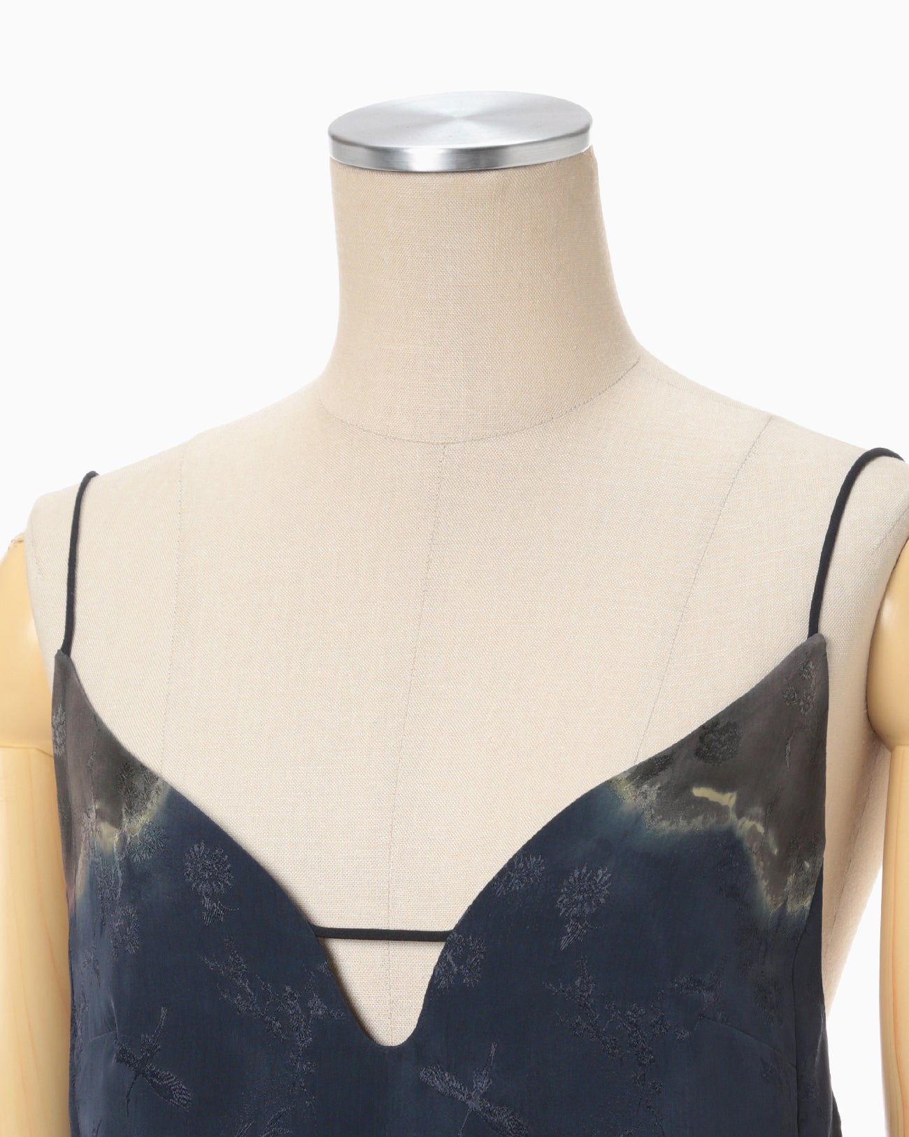Crane Pattern Jacquard Hand-Dyed Slip Dress - navy