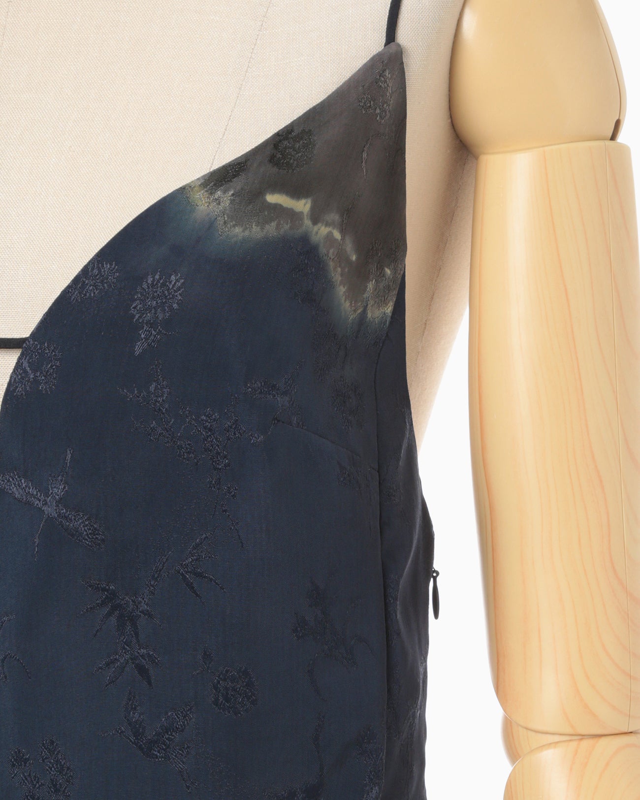 Crane Pattern Jacquard Hand-Dyed Slip Dress - navy