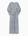 Crane Pattern Hand Printed Dress - navy