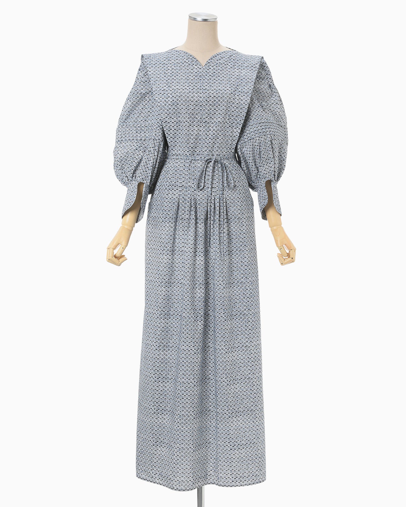 Crane Pattern Hand Printed Dress - navy