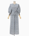 Crane Pattern Hand Printed Dress - navy