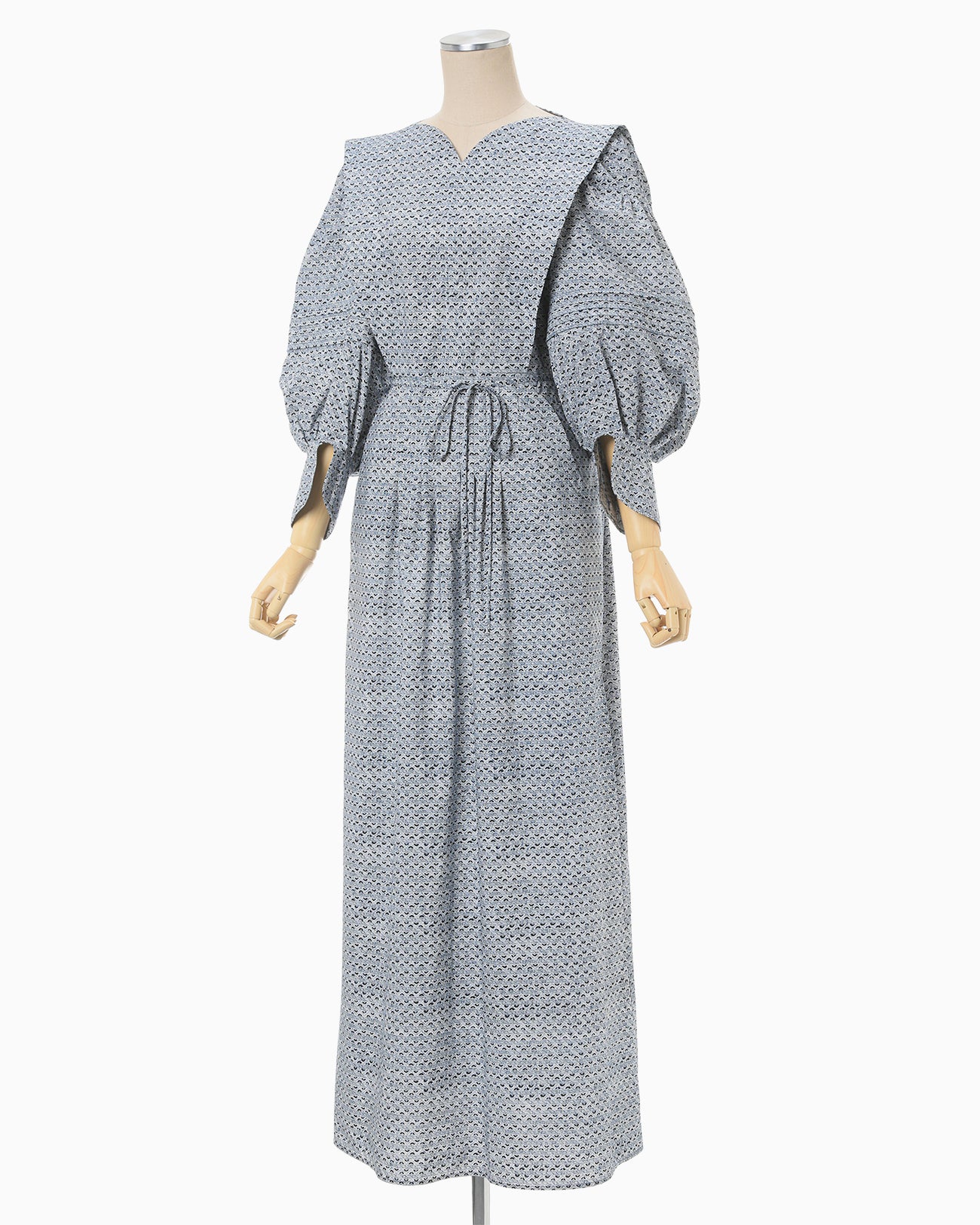 Crane Pattern Hand Printed Dress - navy