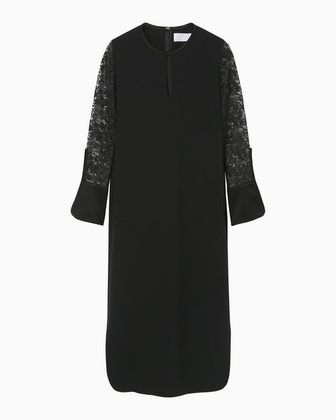 Floral Lace Sleeve Dress - black