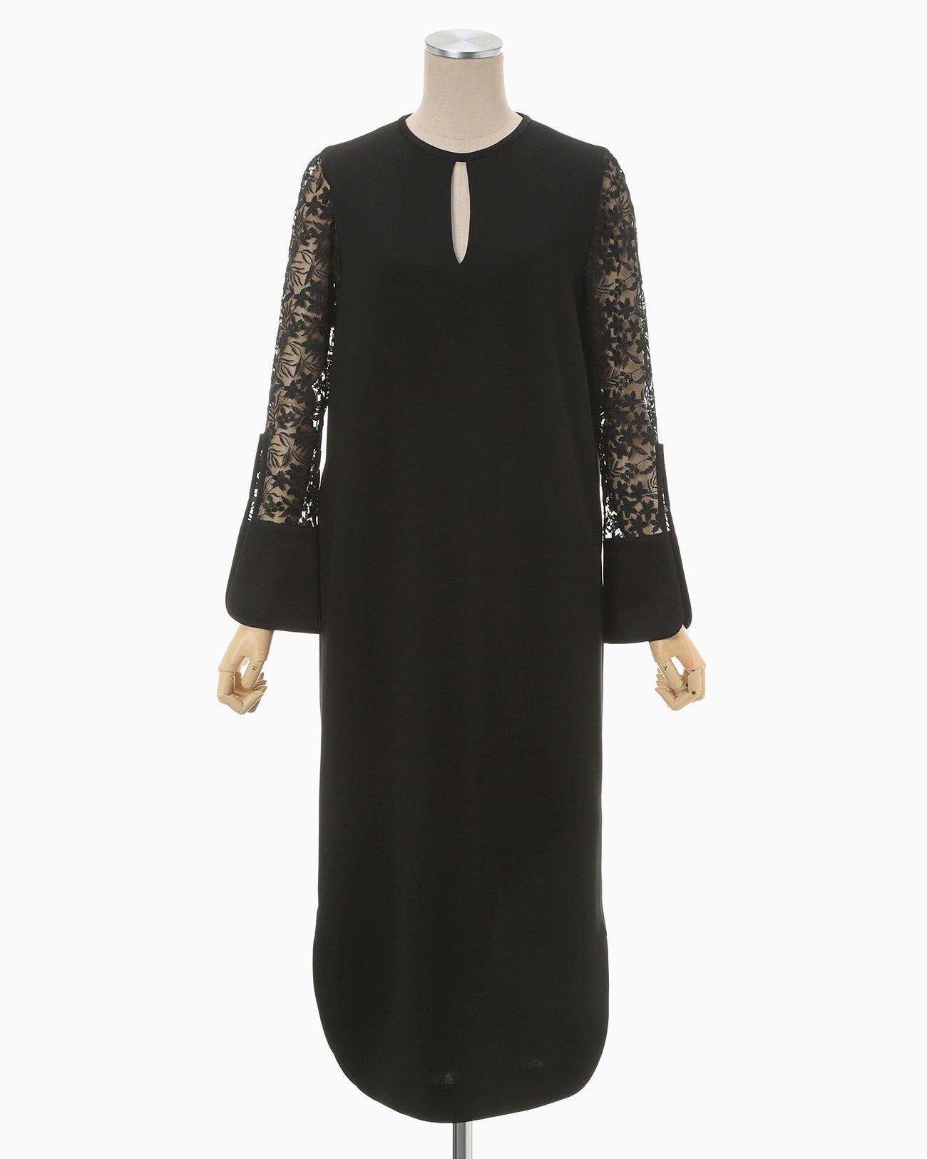 Floral Lace Sleeve Dress - black