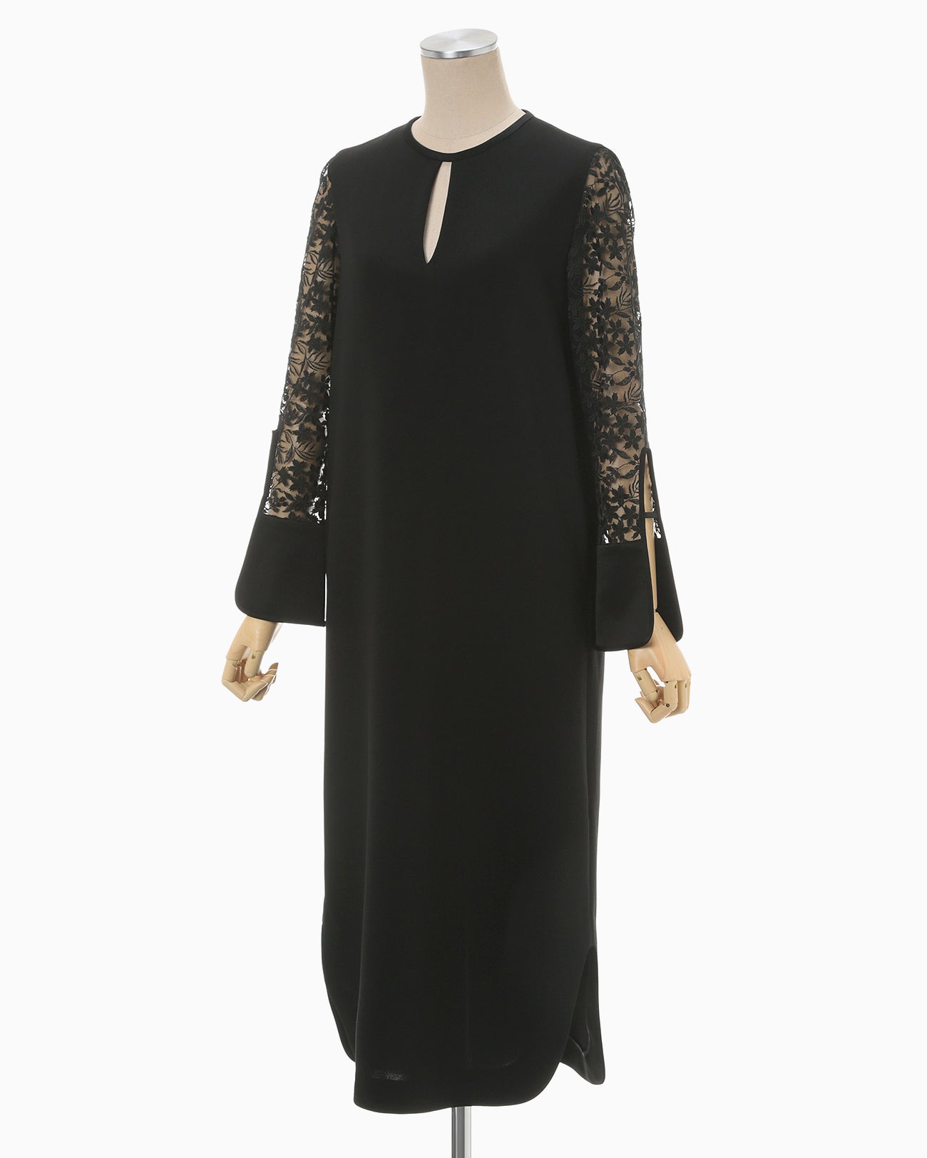 Floral Lace Sleeve Dress - black