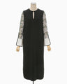 Floral Lace Sleeve Dress - black × white