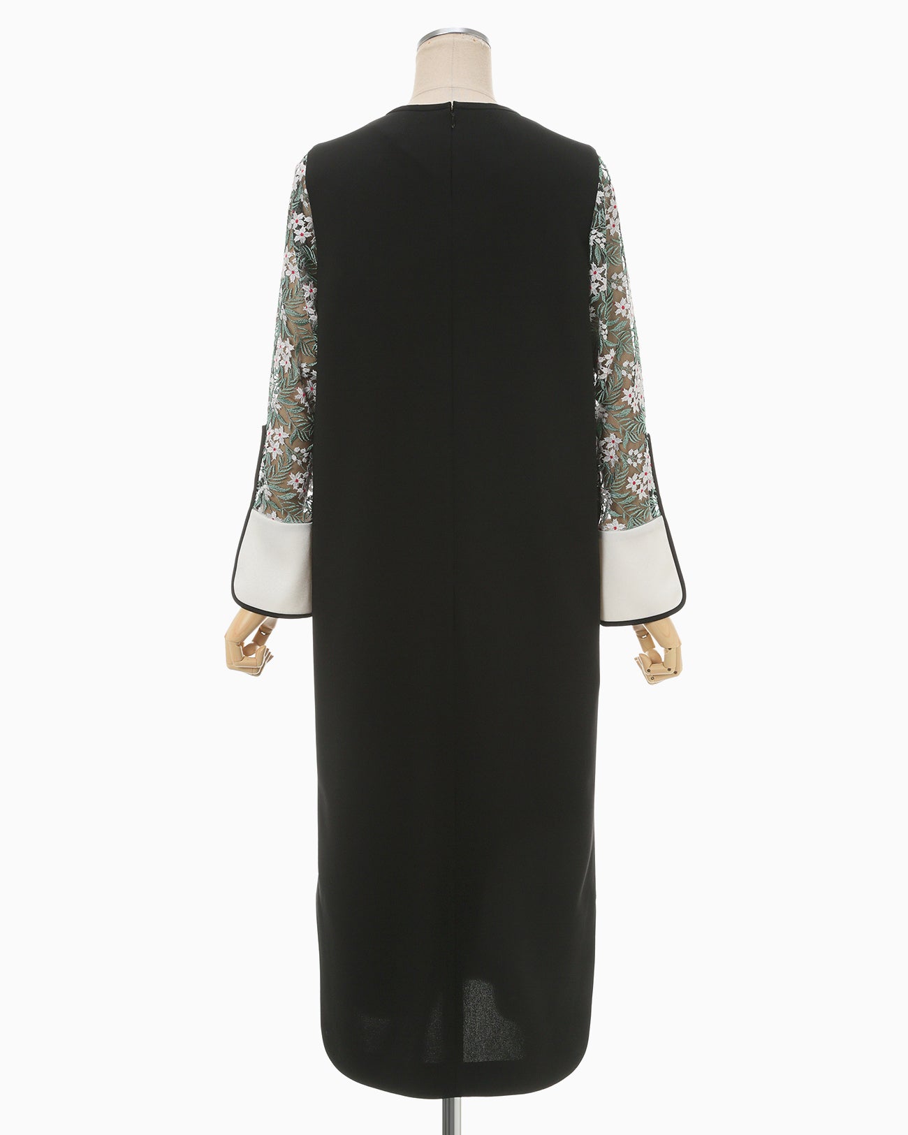 Floral Lace Sleeve Dress - black × white