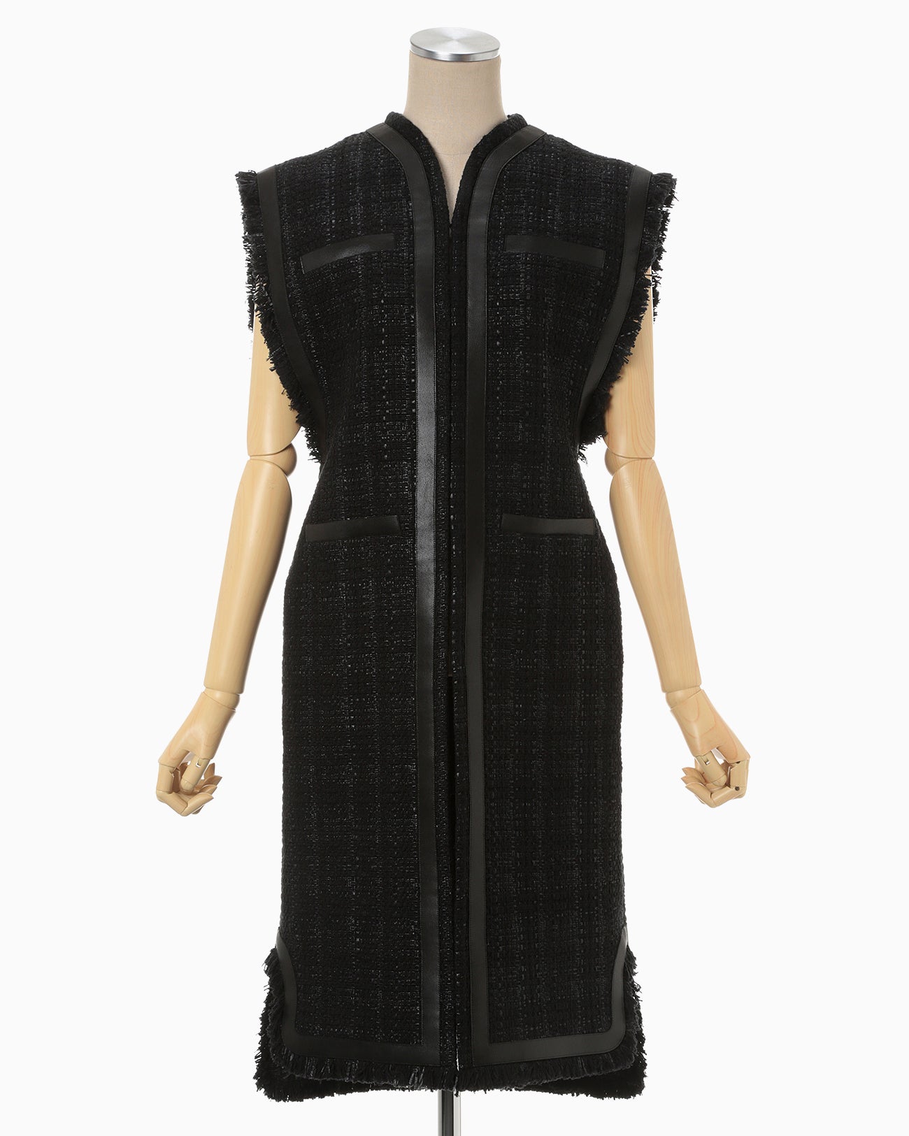 Crafted Tweed Long Vest - black