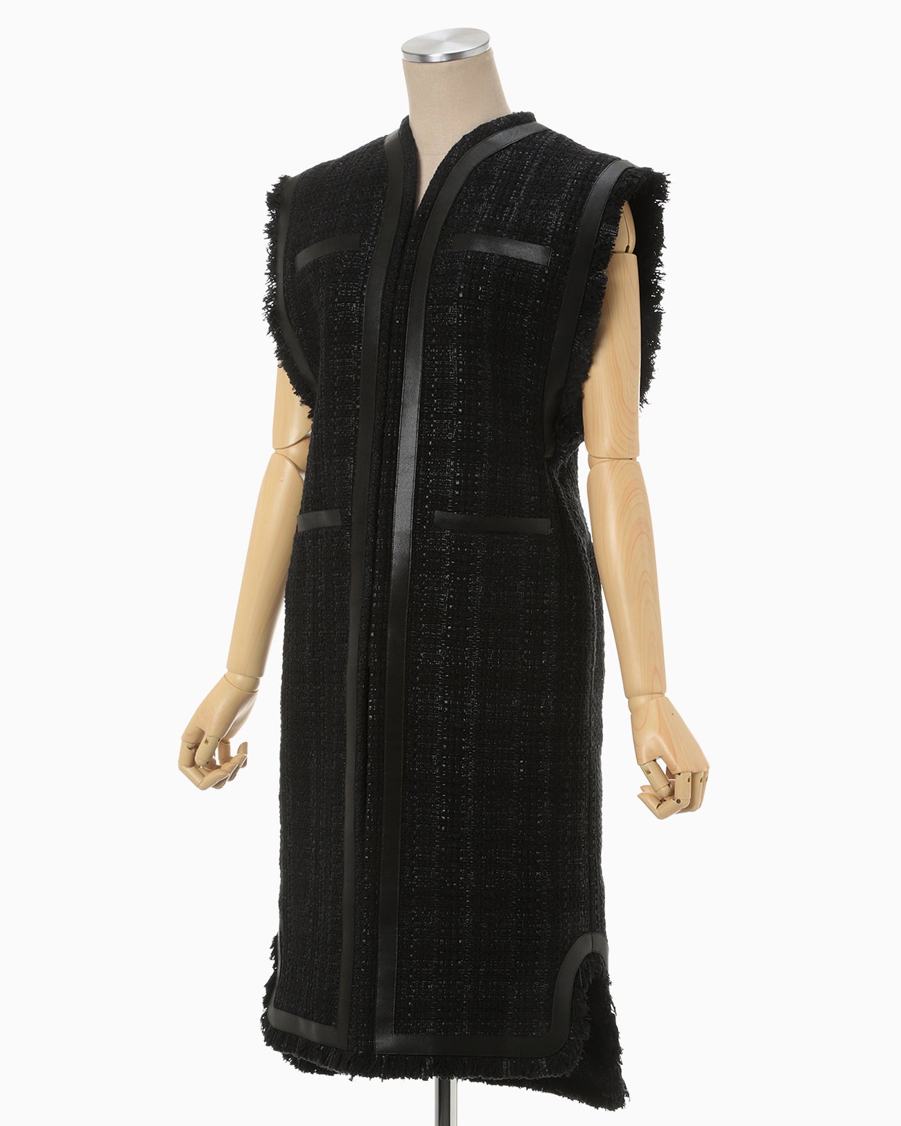 Crafted Tweed Long Vest - black