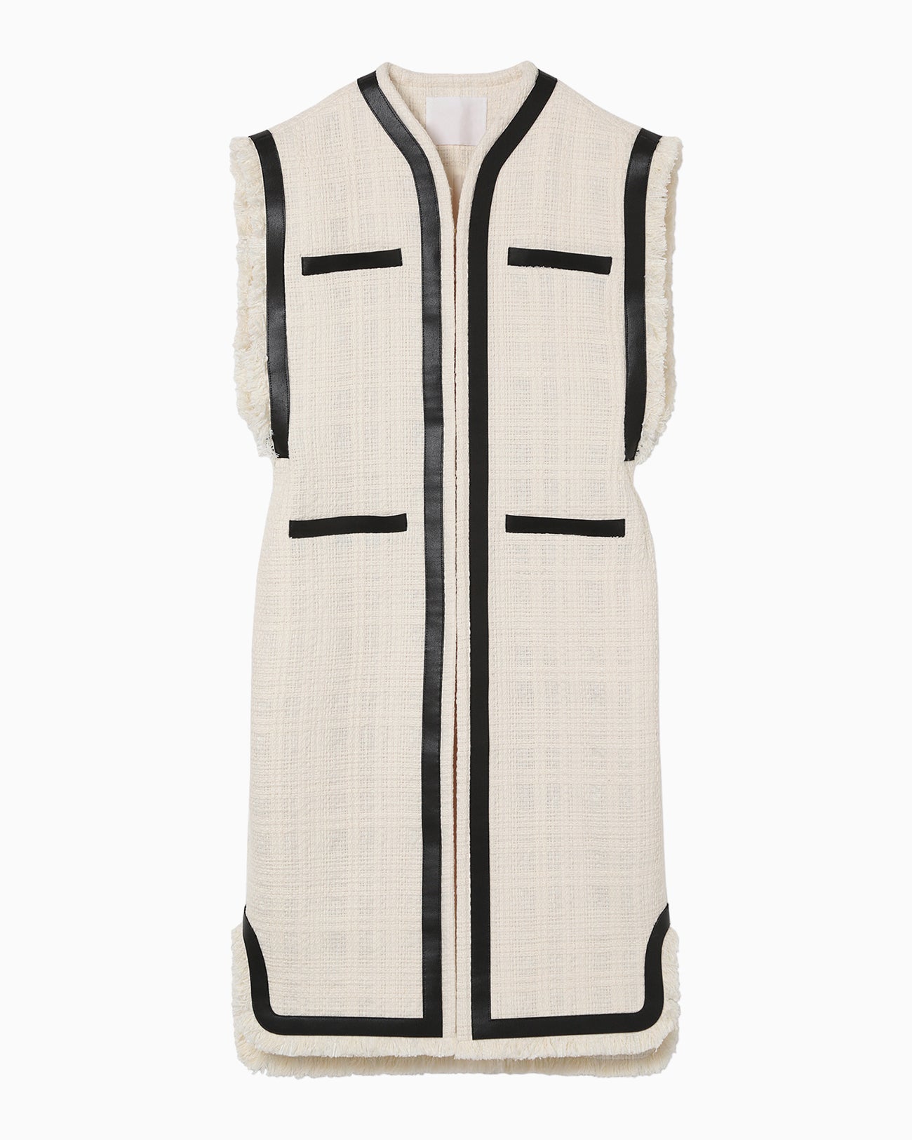 Crafted Tweed Long Vest - ecru