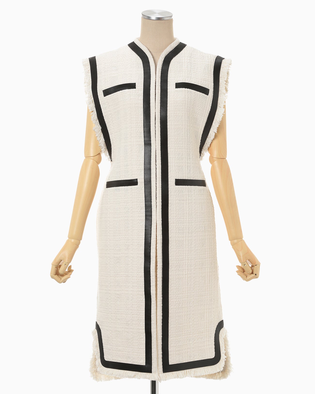 Crafted Tweed Long Vest - ecru