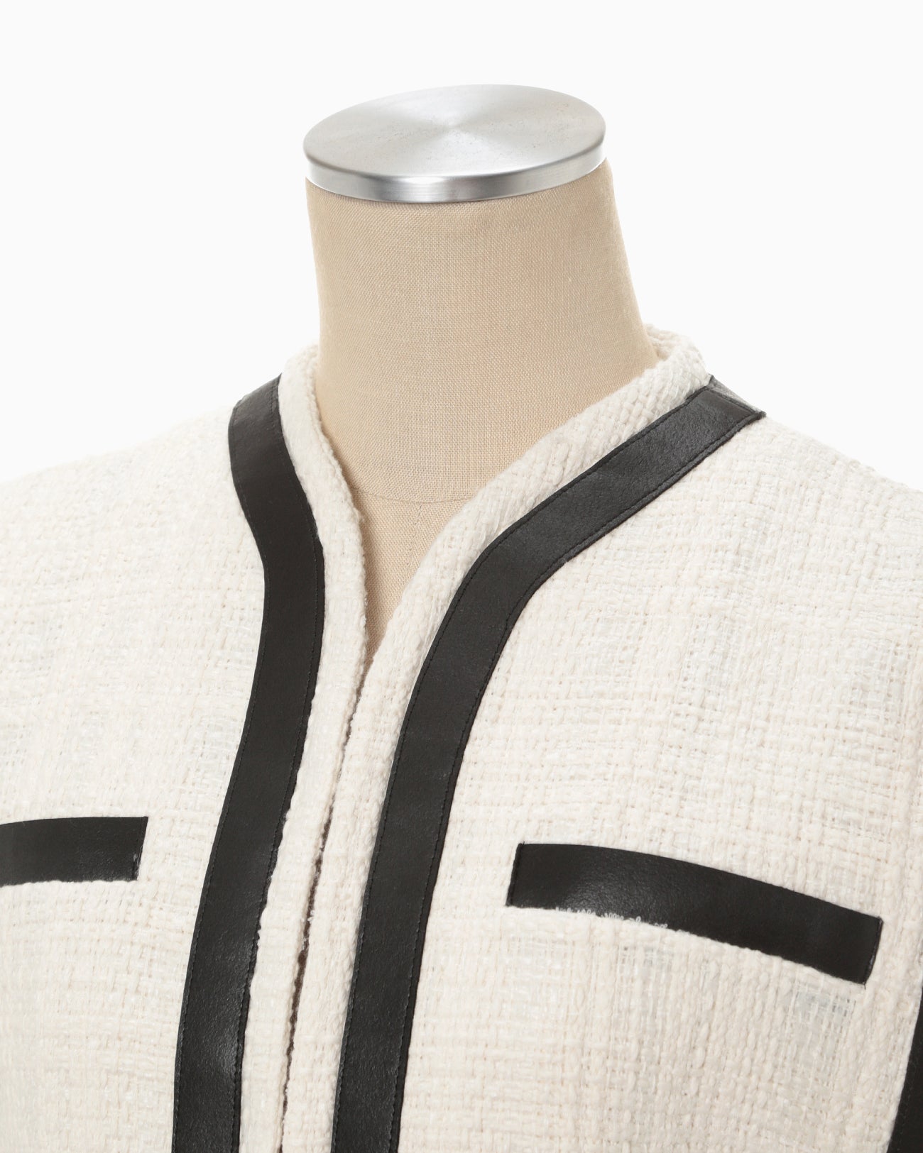 Crafted Tweed Long Vest - ecru
