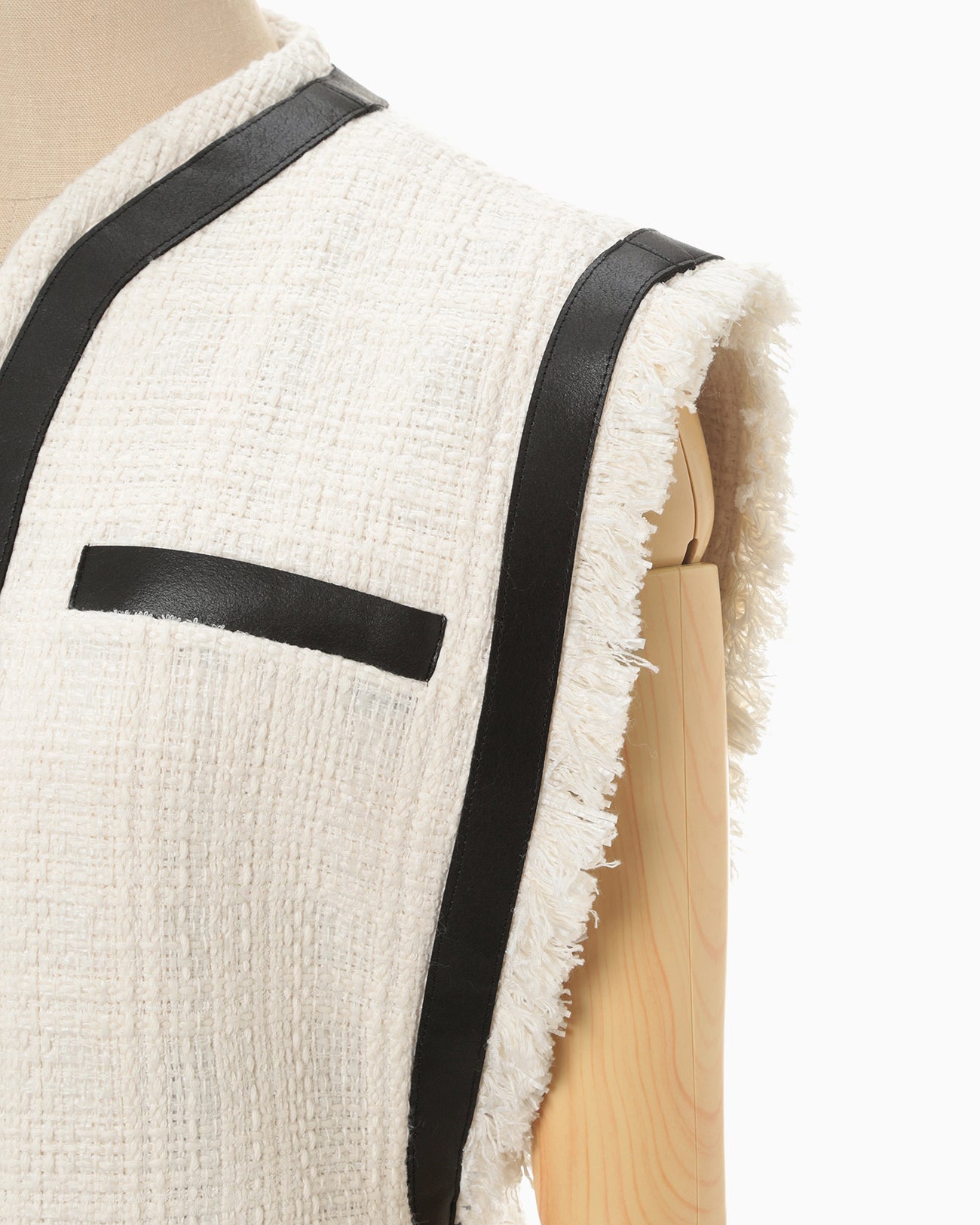 Crafted Tweed Long Vest - ecru