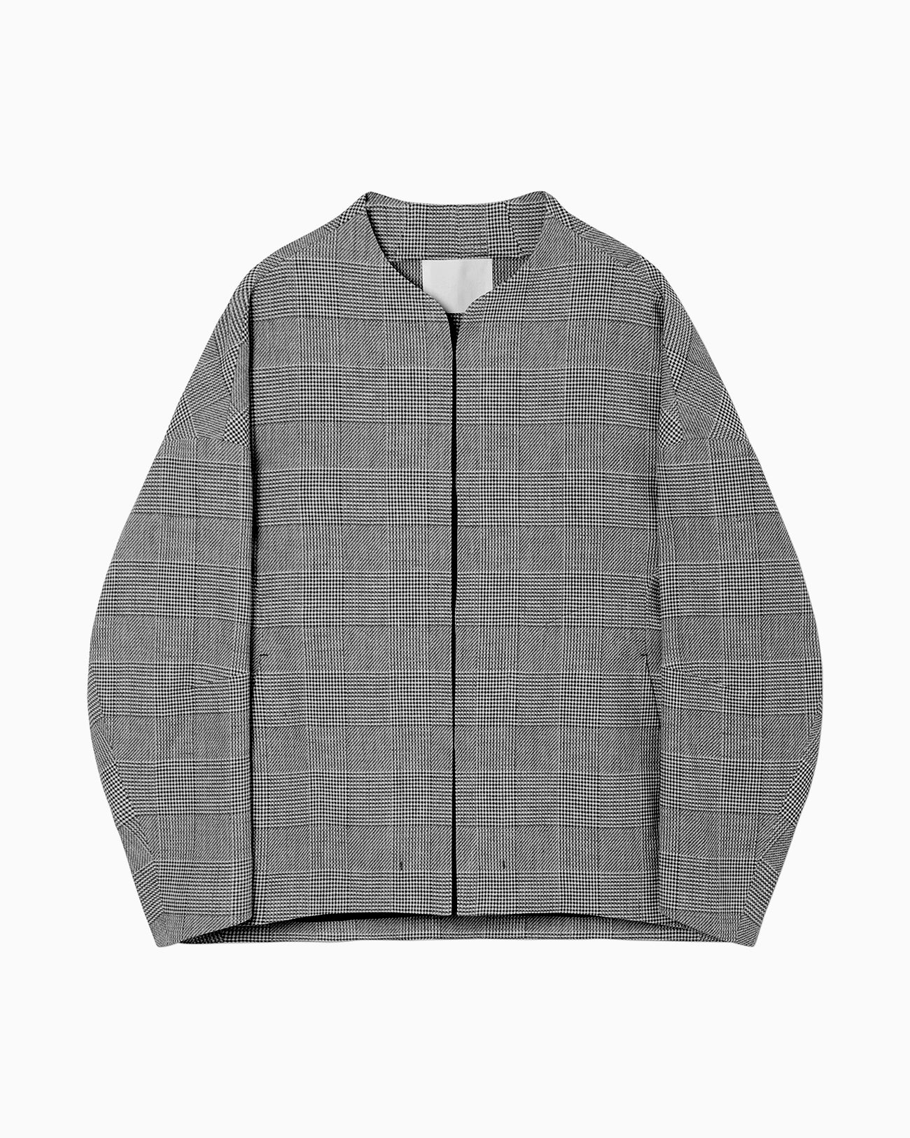 Houndstooth Geometric Plaid Collarless Jacket - black