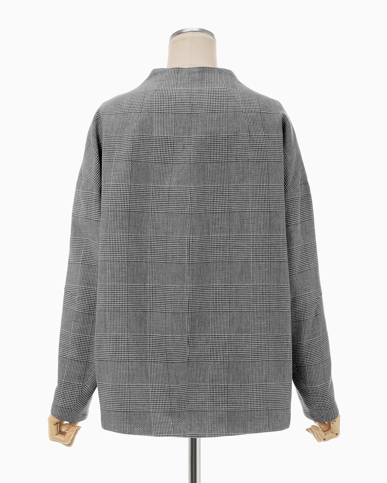 Houndstooth Geometric Plaid Collarless Jacket - black