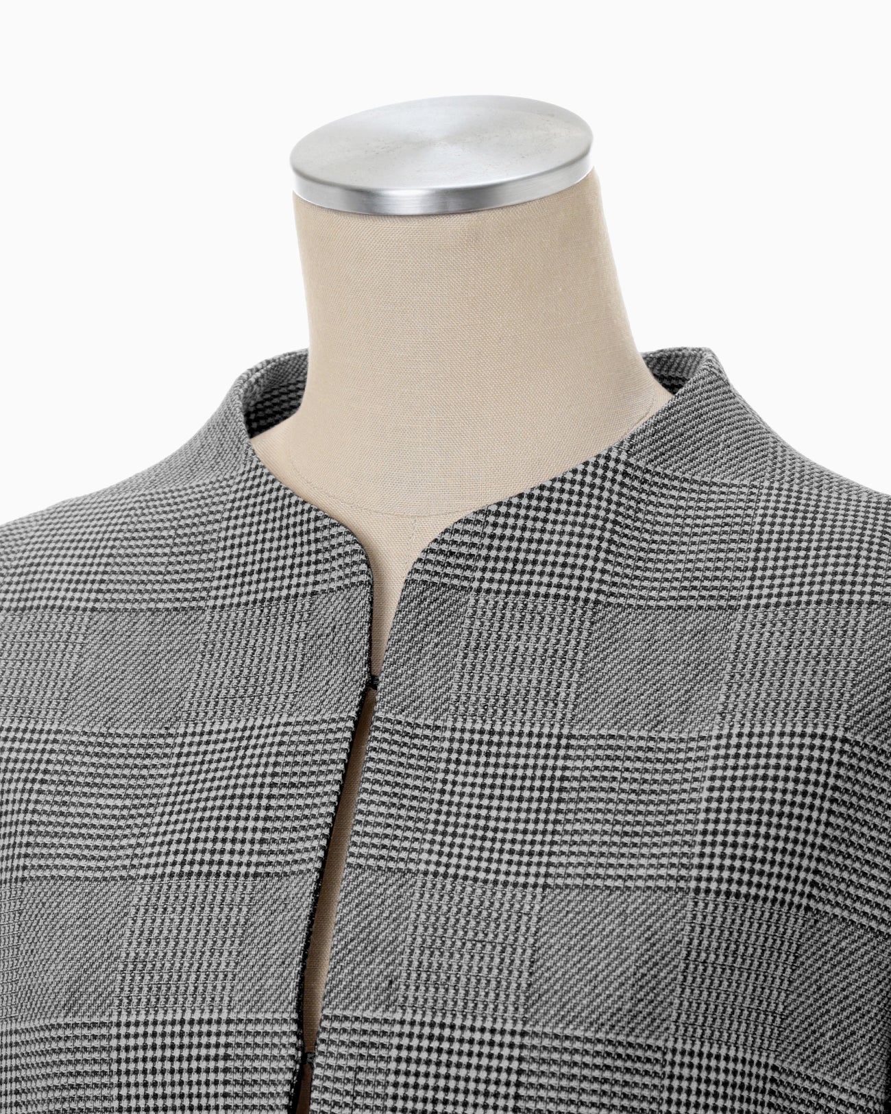 Houndstooth Geometric Plaid Collarless Jacket - black