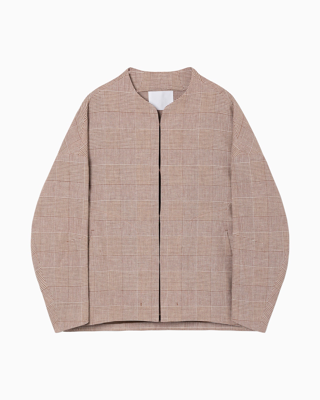 Houndstooth Geometric Plaid Collarless Jacket - brown