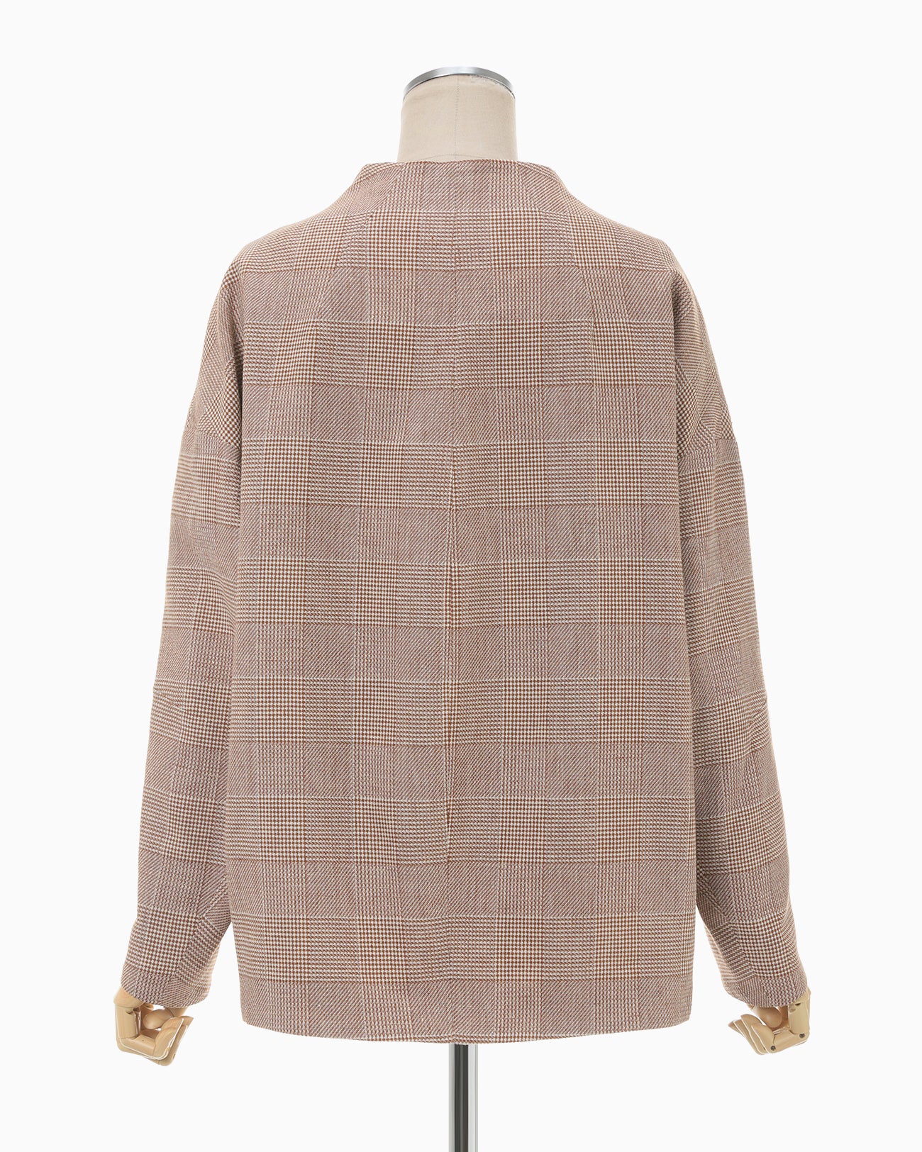 Houndstooth Geometric Plaid Collarless Jacket - brown