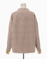 Houndstooth Geometric Plaid Collarless Jacket - brown