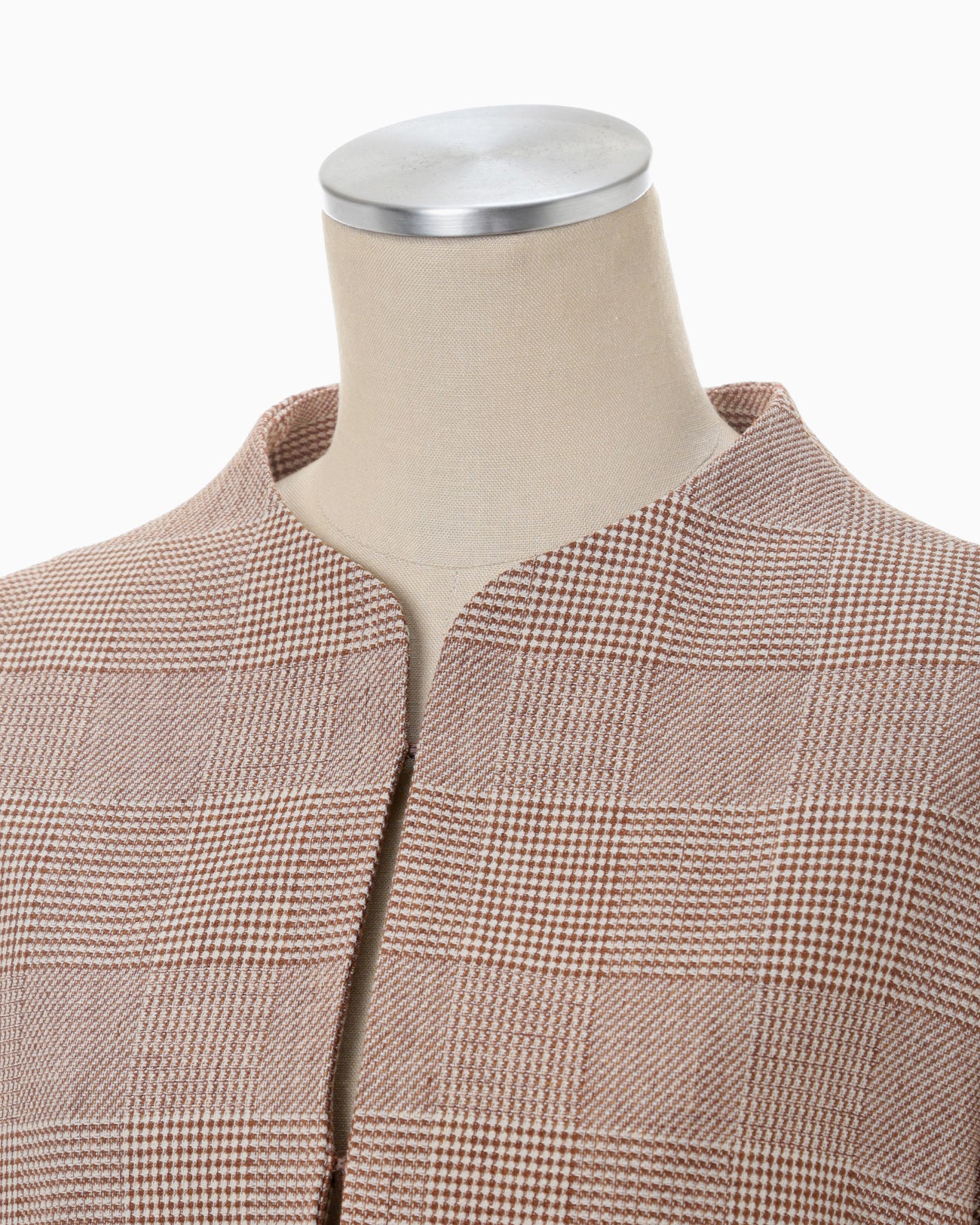 Houndstooth Geometric Plaid Collarless Jacket - brown