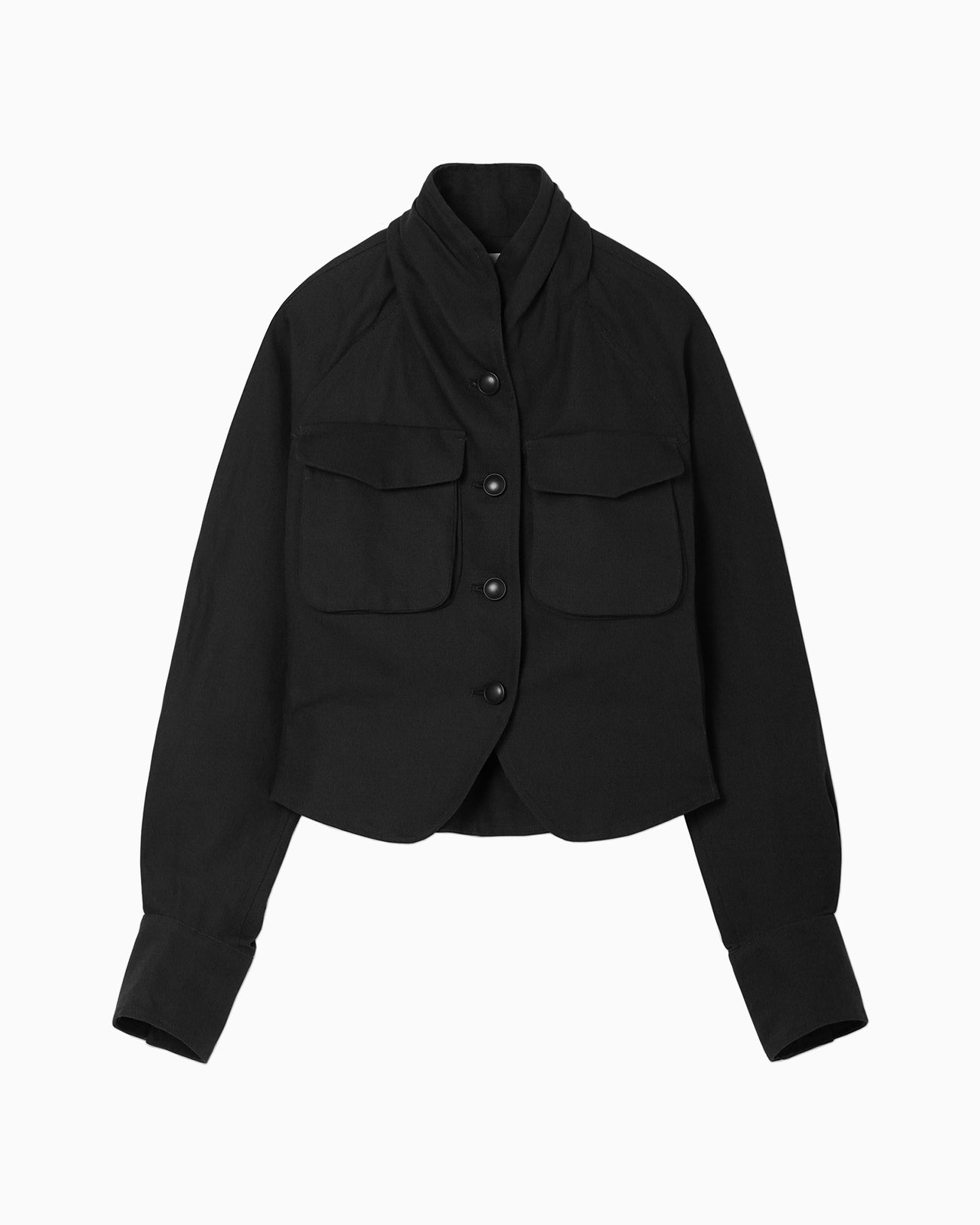 Cotton Linen Twill Short Jacket - black