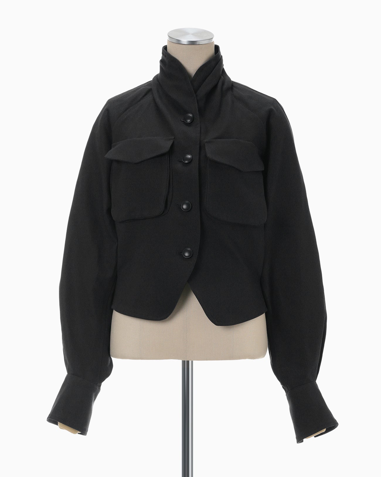 Cotton Linen Twill Short Jacket - black