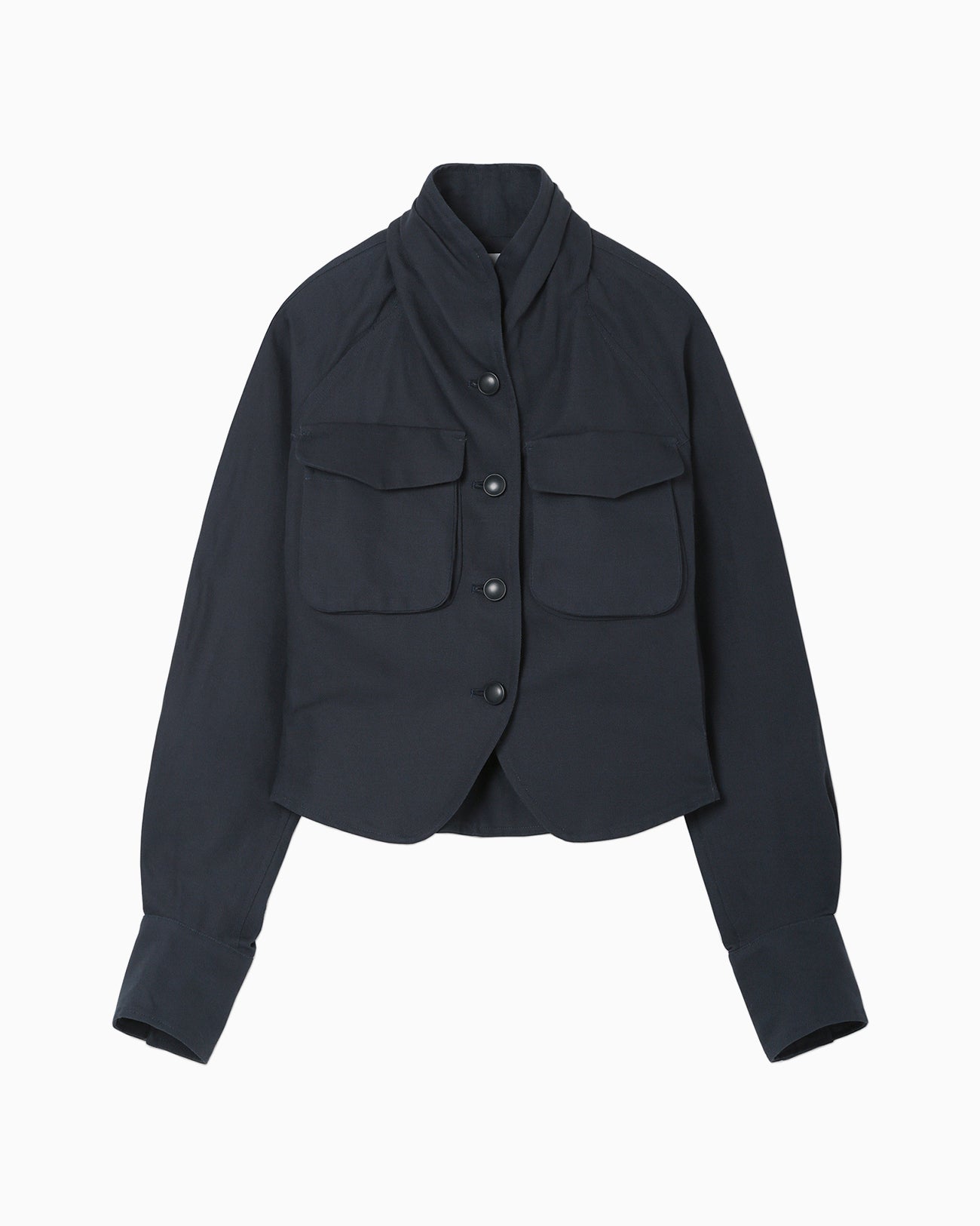 Cotton Linen Twill Short Jacket - navy