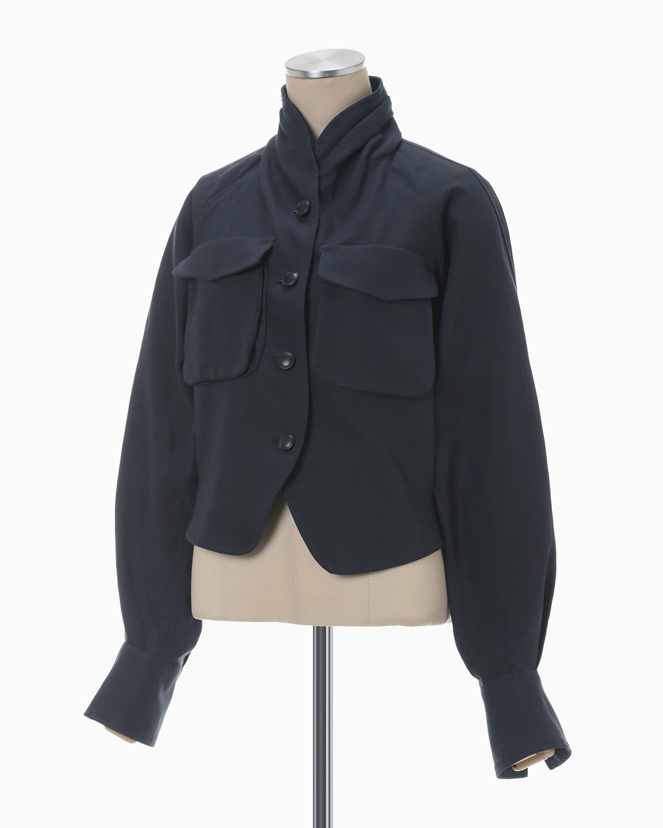 Cotton Linen Twill Short Jacket - navy