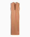 Plungded Long Sweatshirt Dress - brown