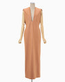Plungded Long Sweatshirt Dress - brown