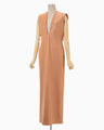 Plungded Long Sweatshirt Dress - brown