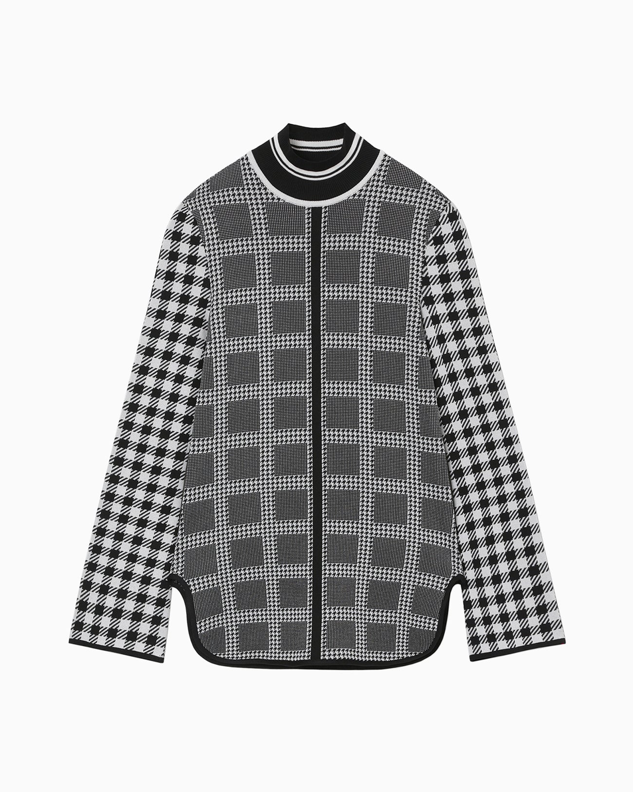 Multi Plaid Geometric Knit Top - black