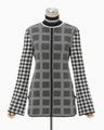 Multi Plaid Geometric Knit Top - black