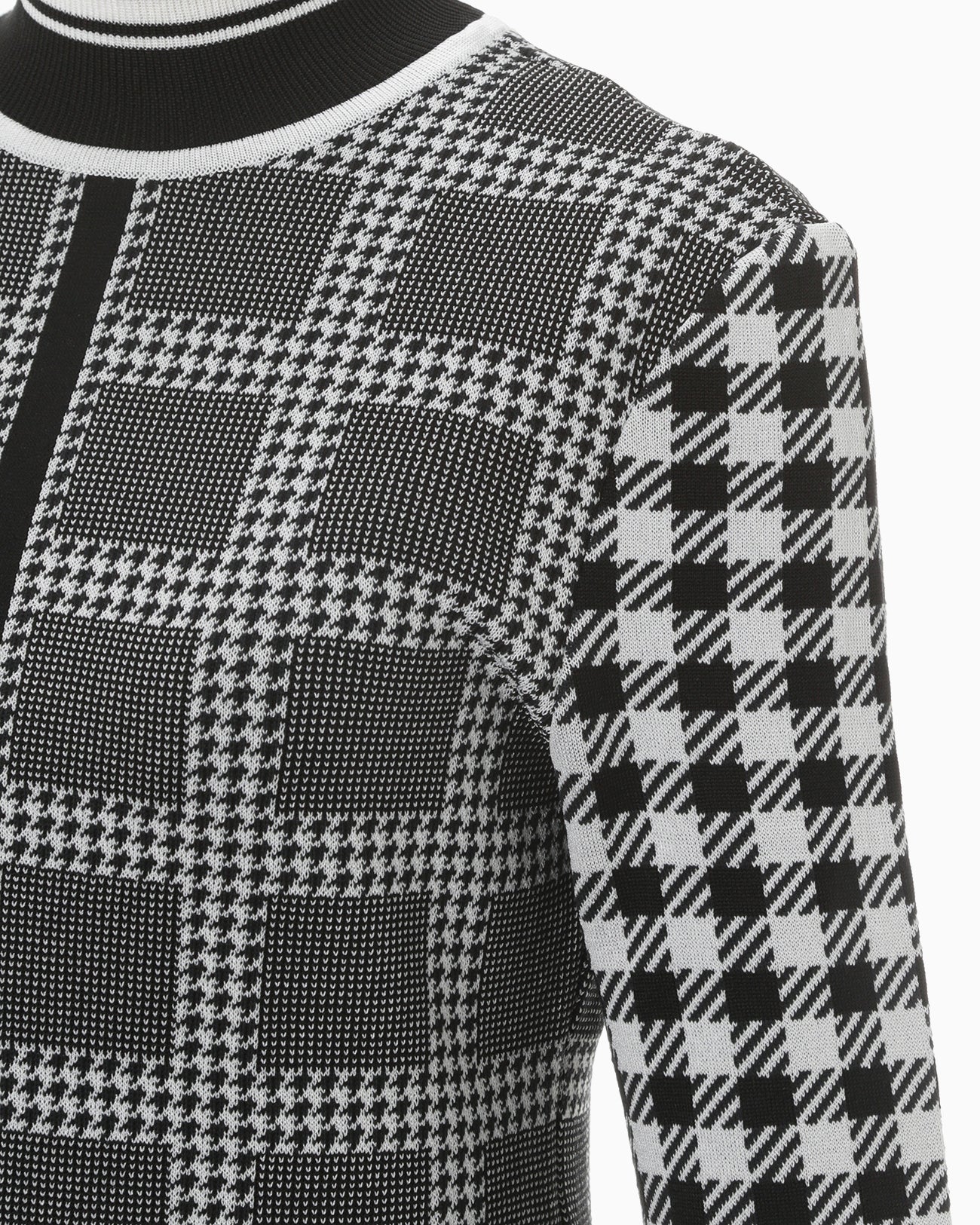 Multi Plaid Geometric Knit Top - black