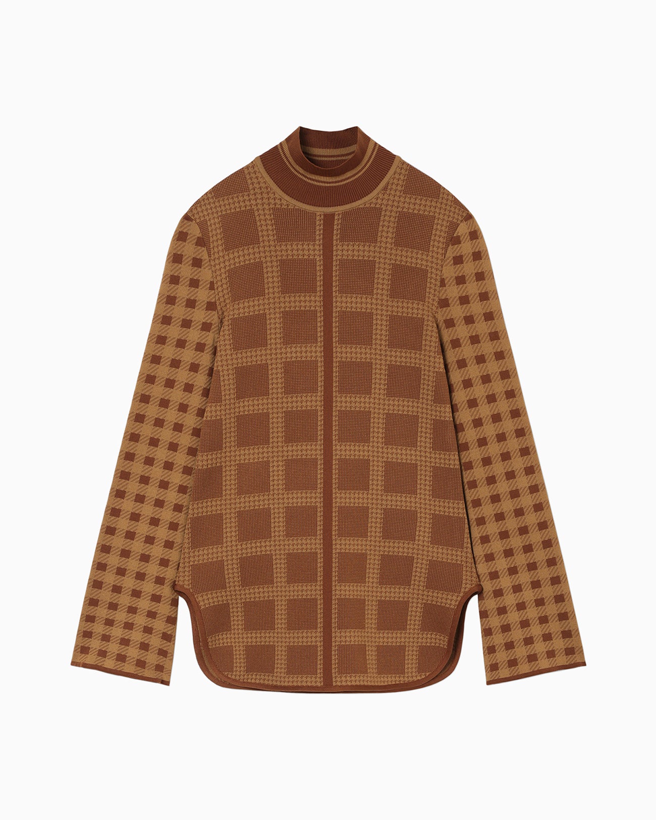Multi Plaid Geometric Knit Top - brown