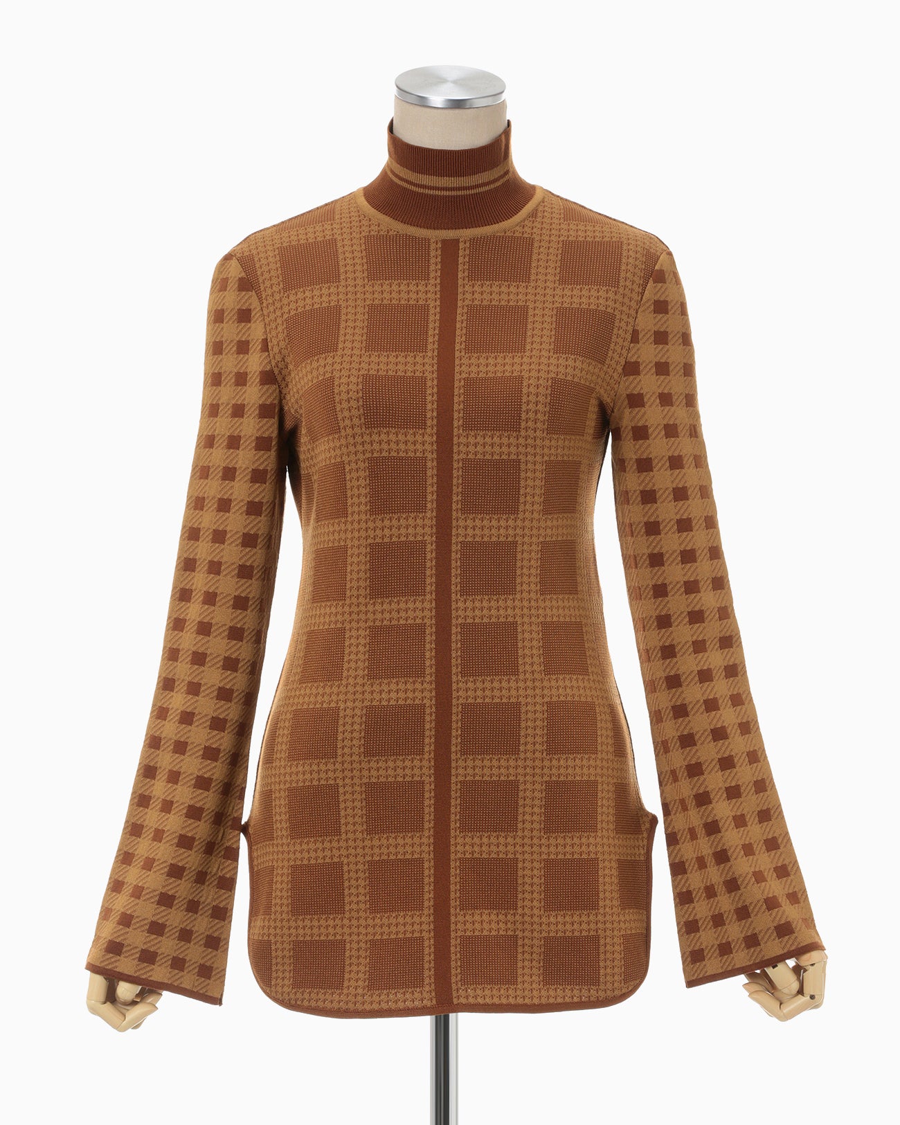 Multi Plaid Geometric Knit Top - brown
