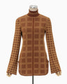 Multi Plaid Geometric Knit Top - brown