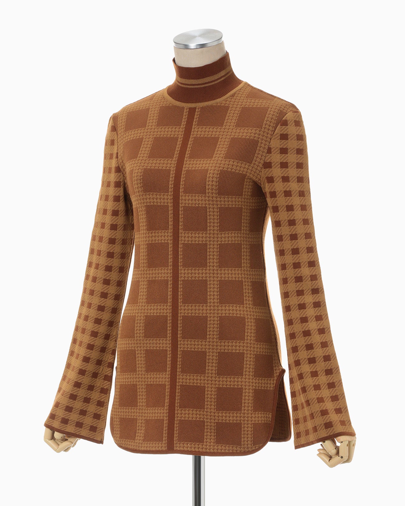 Multi Plaid Geometric Knit Top - brown