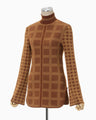Multi Plaid Geometric Knit Top - brown