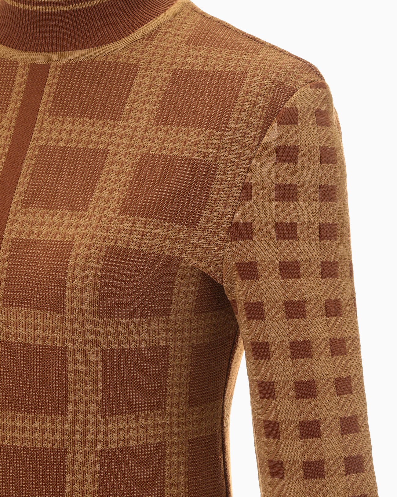 Multi Plaid Geometric Knit Top - brown