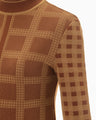 Multi Plaid Geometric Knit Top - brown