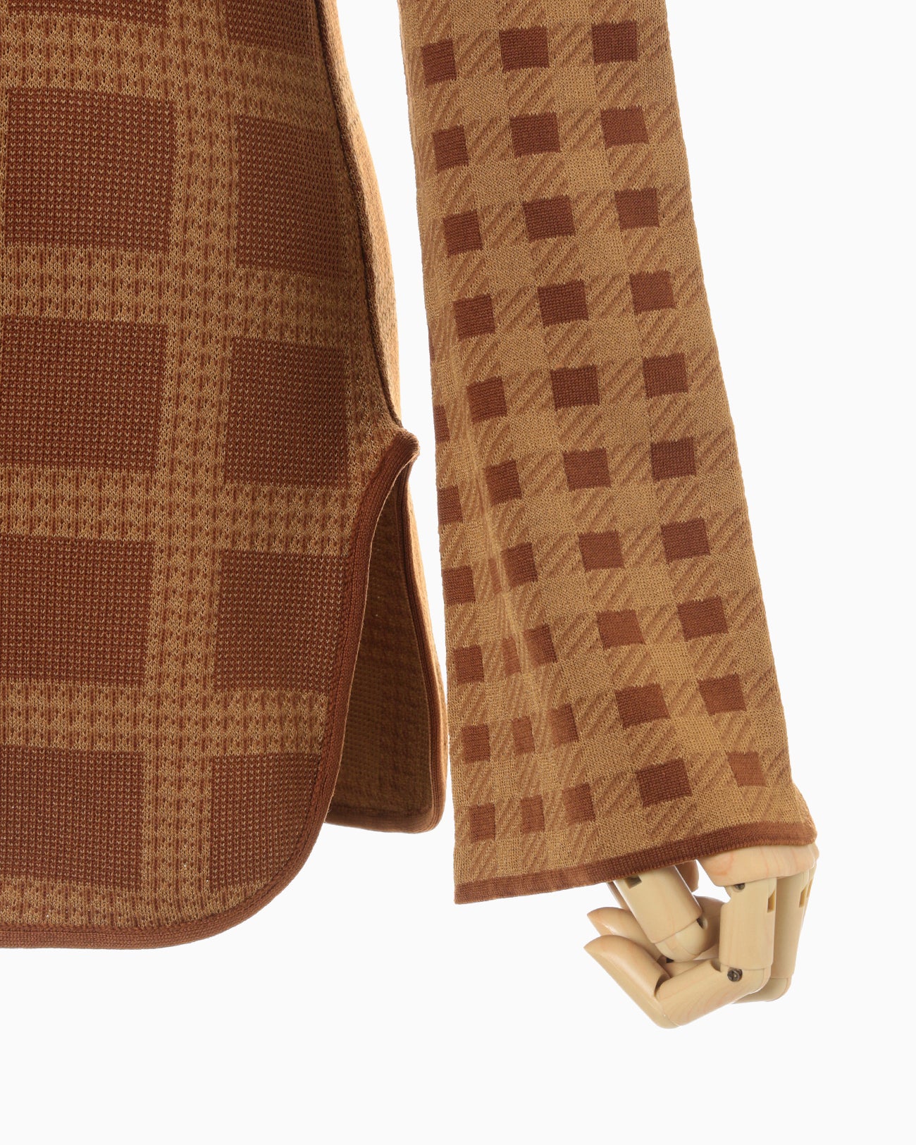 Multi Plaid Geometric Knit Top - brown