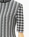 Multi Plaid Geometric Cropped Knit Top - black