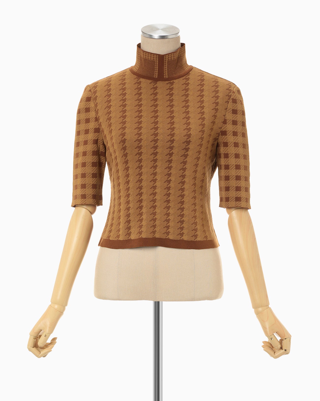 Multi Plaid Geometric Cropped Knit Top - brown