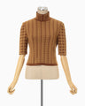 Multi Plaid Geometric Cropped Knit Top - brown