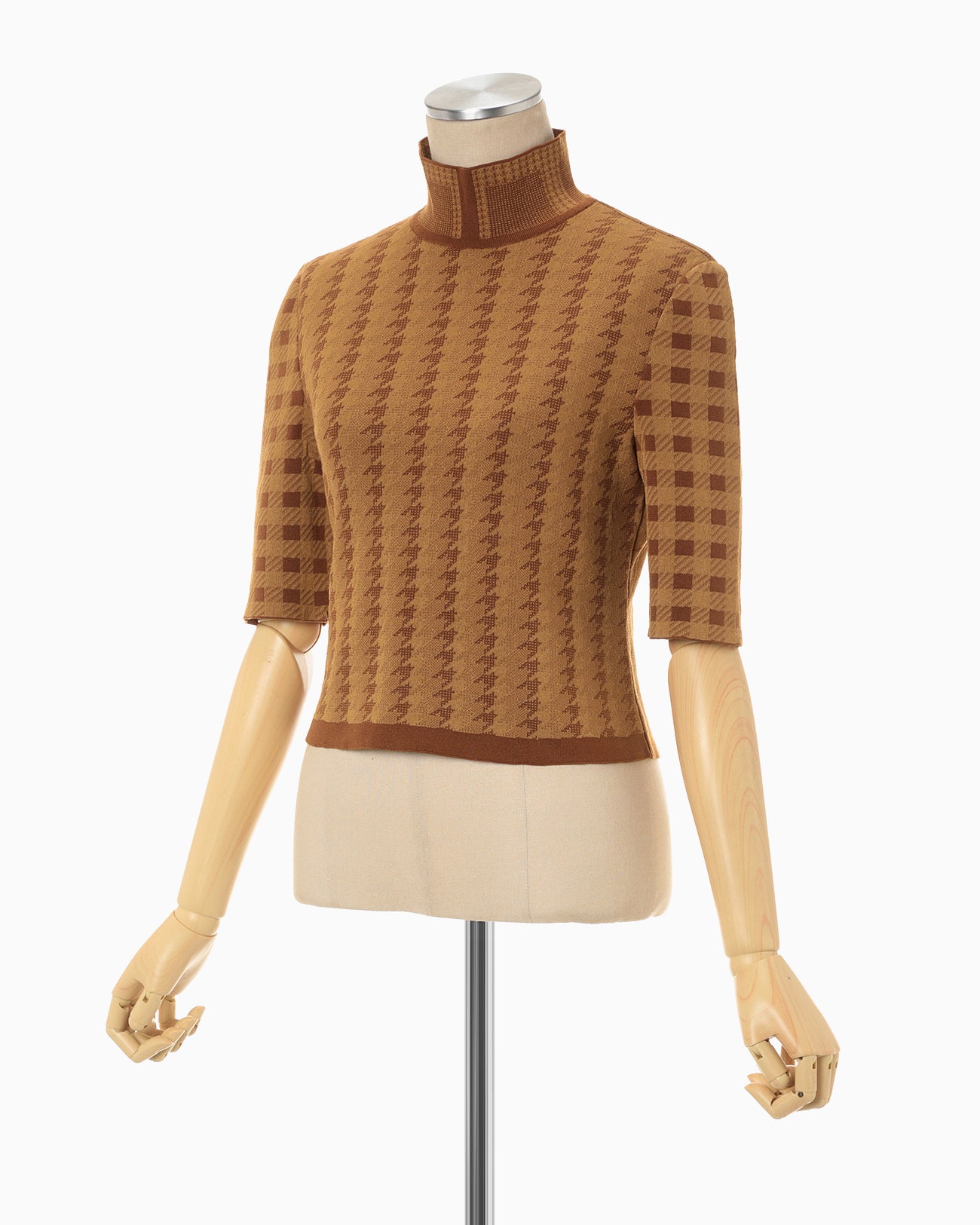Multi Plaid Geometric Cropped Knit Top - brown