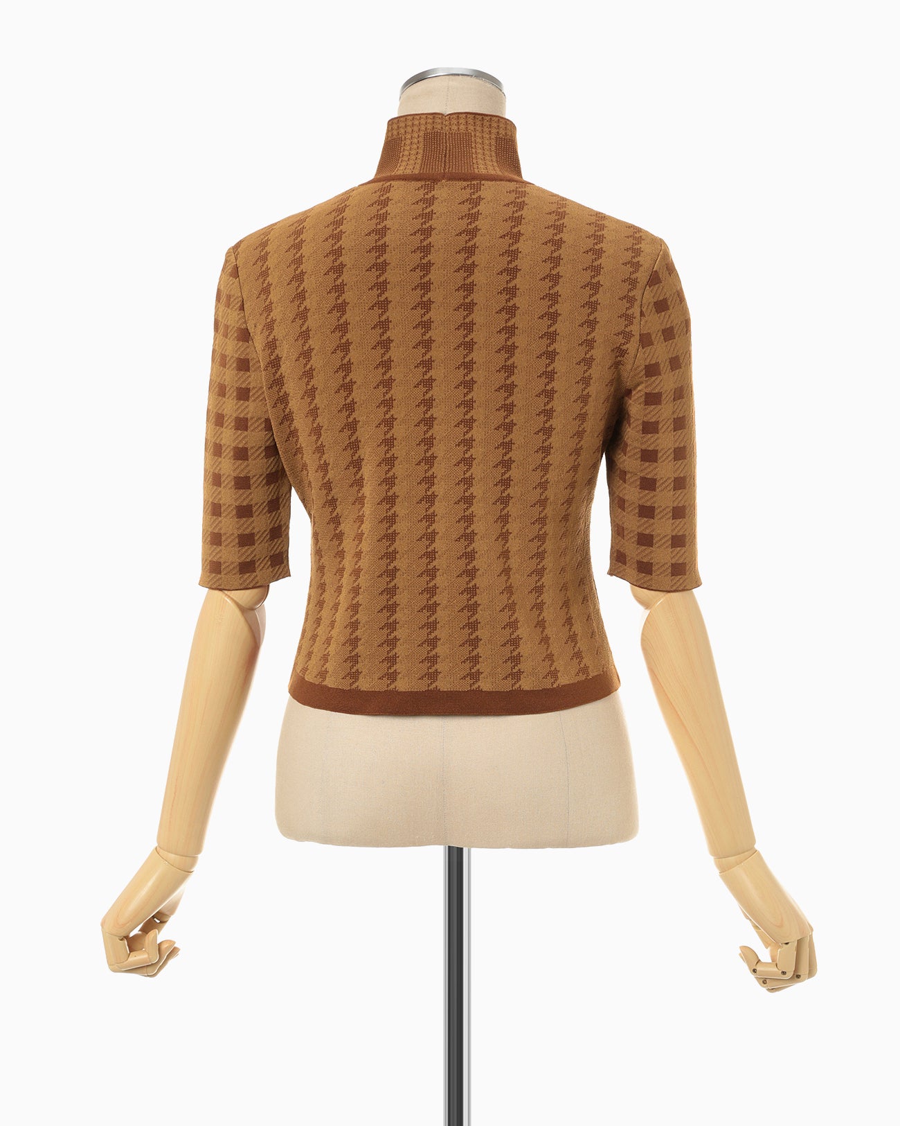 Multi Plaid Geometric Cropped Knit Top - brown