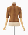 Multi Plaid Geometric Cropped Knit Top - brown