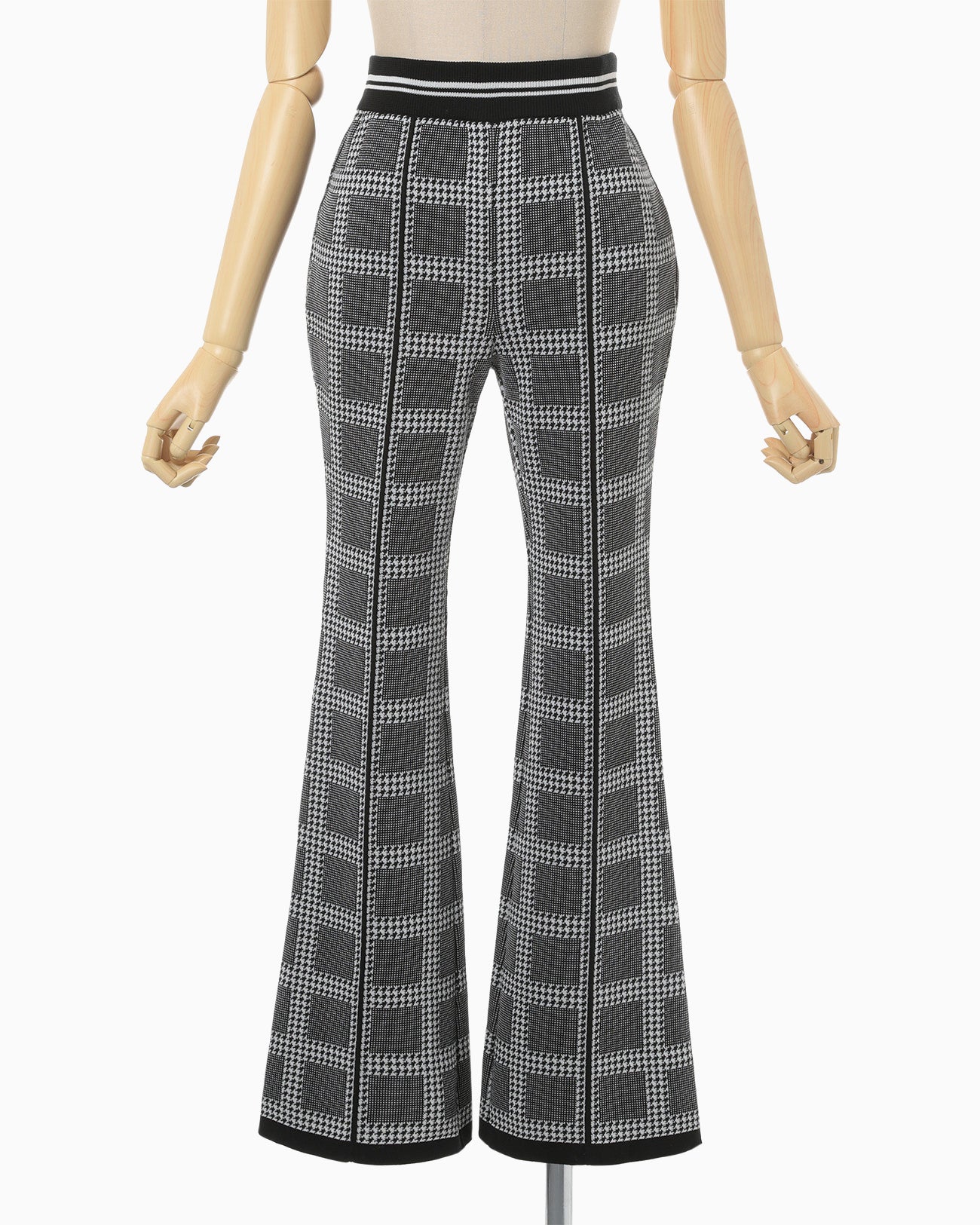 Multi Plaid Geometric Knit Trousers - black