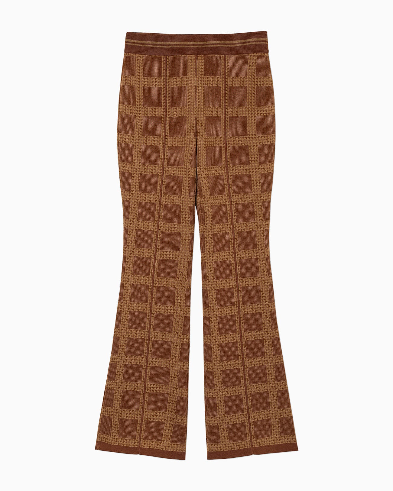 Multi Plaid Geometric Knit Trousers - brown
